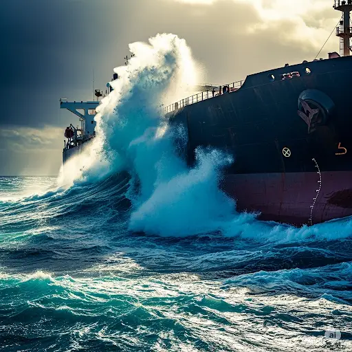 Oil Tanker fight the ocean.