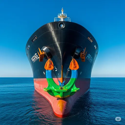 il Tanker setting anchor in harbor.